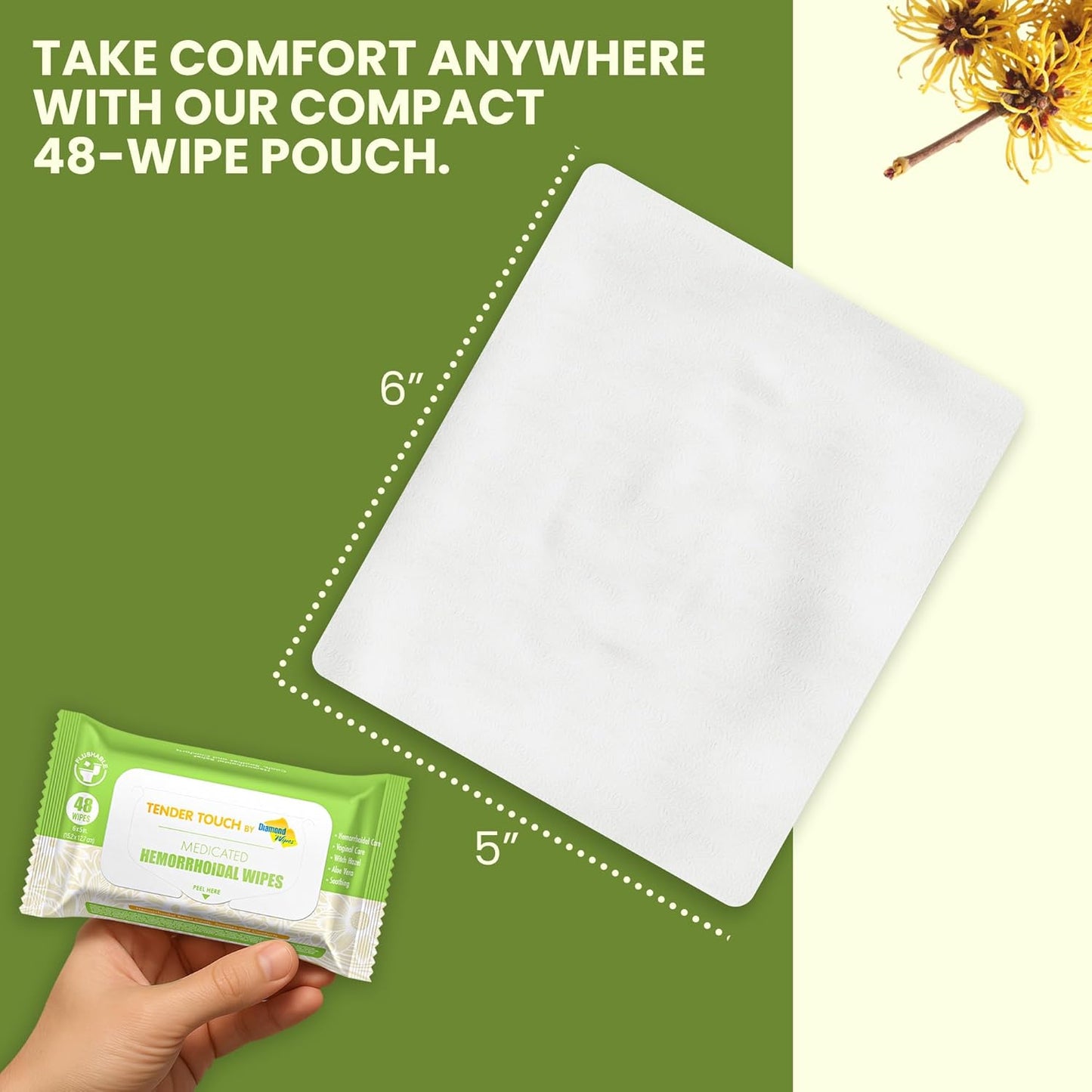 Tender Touch with Witch Hazel and Aloe, Flushable Medicated Wipes