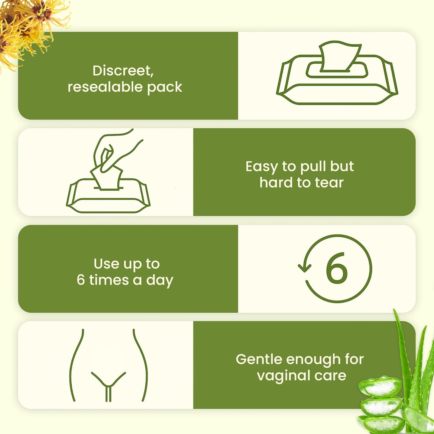 Tender Touch with Witch Hazel and Aloe, Flushable Medicated Wipes