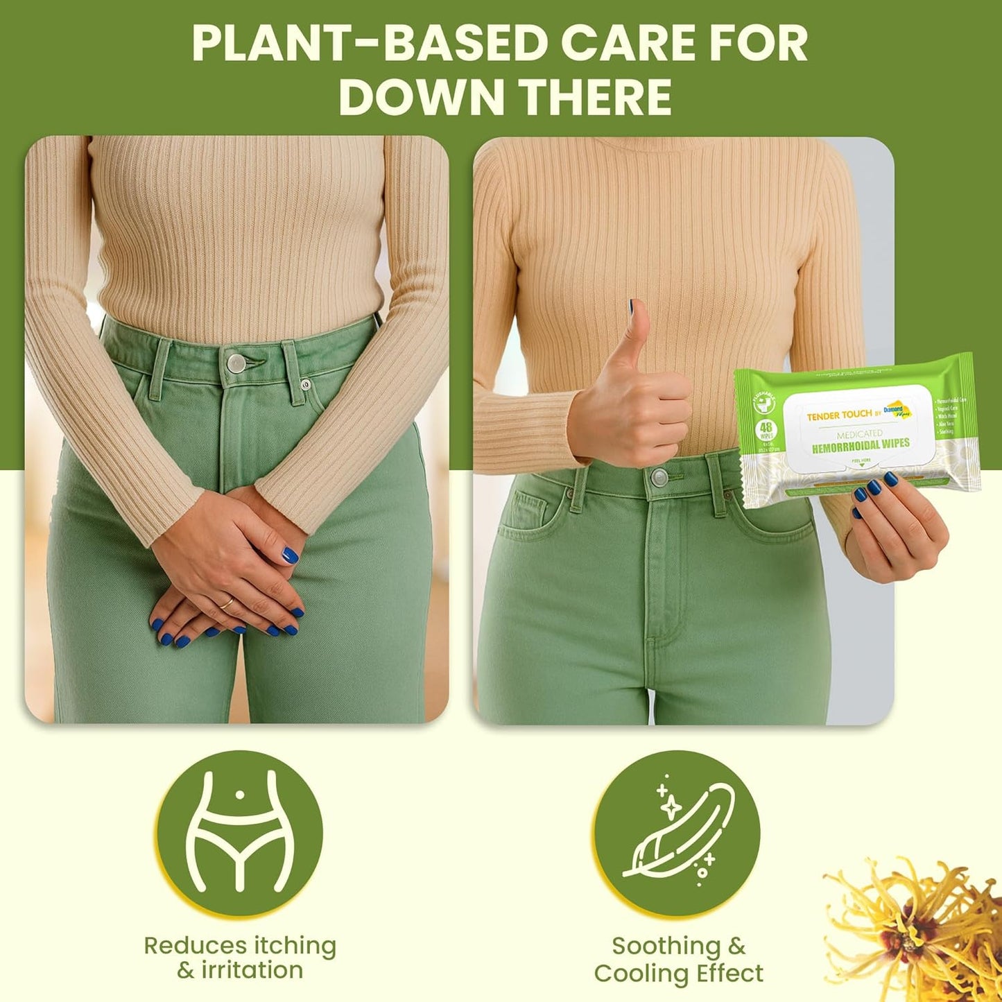 Tender Touch with Witch Hazel and Aloe, Flushable Medicated Wipes