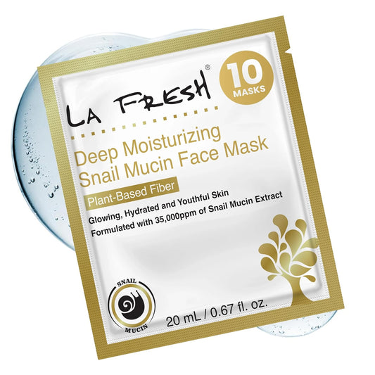 LA Fresh Snail Mucin Deep Moisturizing Face Mask foil packet on white background 