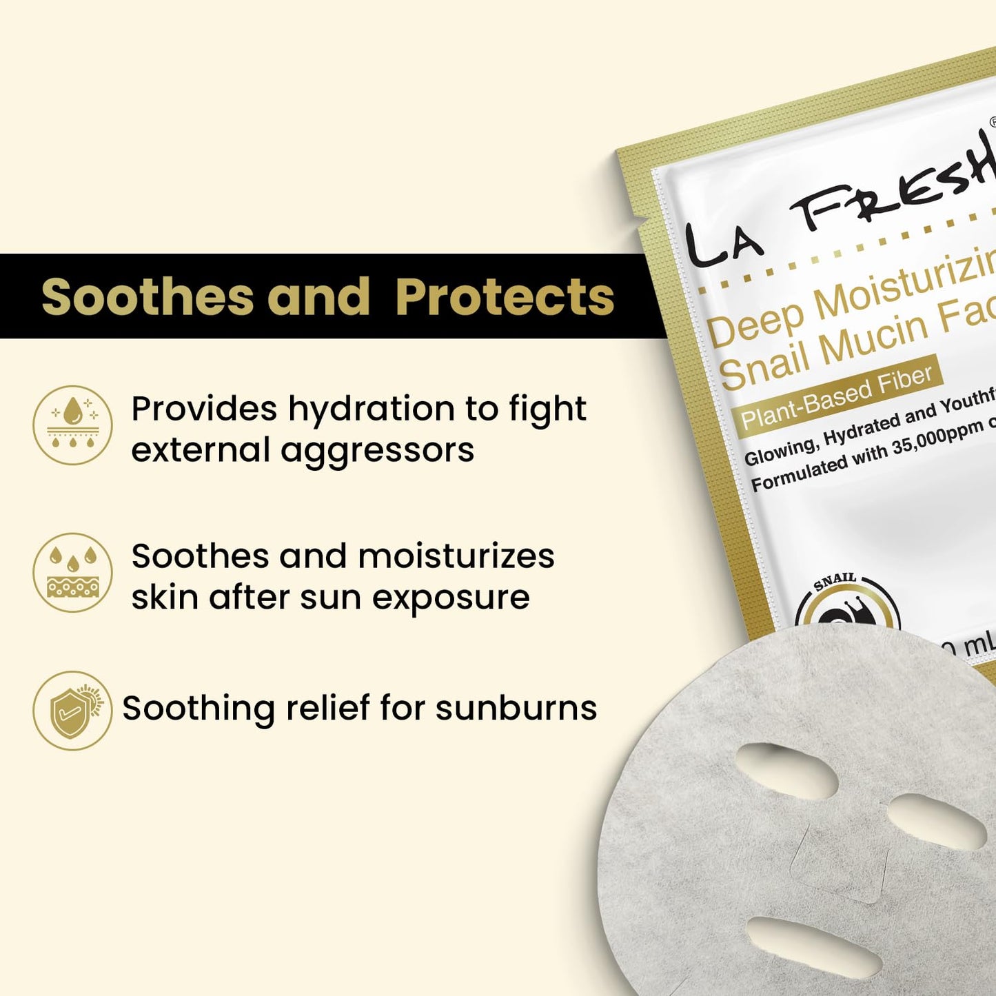 La Fresh Deep Moisturizing Snail Mucin Face Mask packaging with a sample mask on a white background