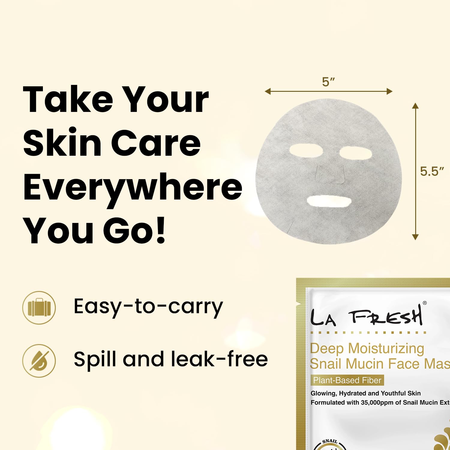 La Fresh Deep Moisturizing Snail Mucin Face Mask packaging with a sample mask on a white background
