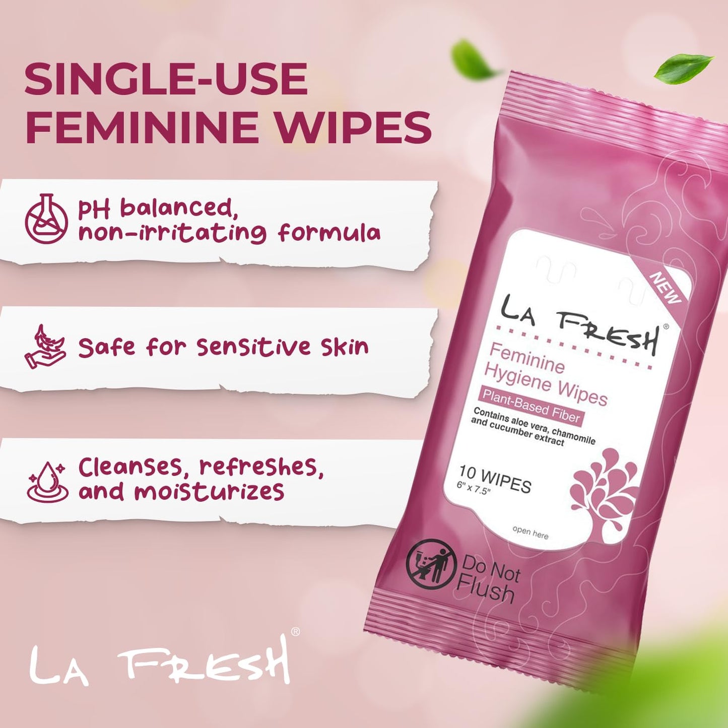 LA Fresh Feminine Hygiene Wipes 10 ct Pouch - 3 PACK