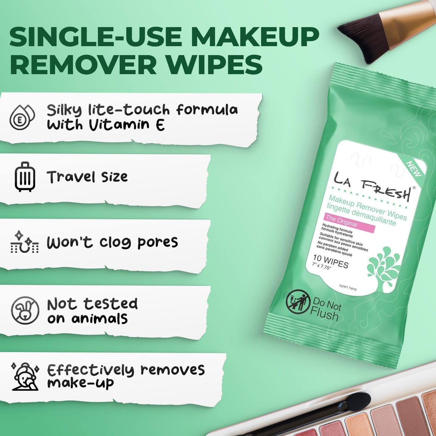 LA Fresh Makeup Remover Wipes 10-count Pouch - 3 PACK