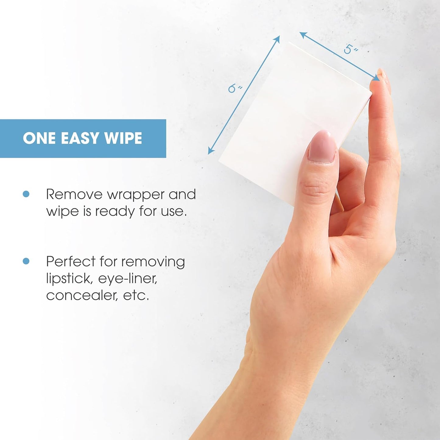 Cleansing and makeup remover towelette packaging with a woman's face on a white background