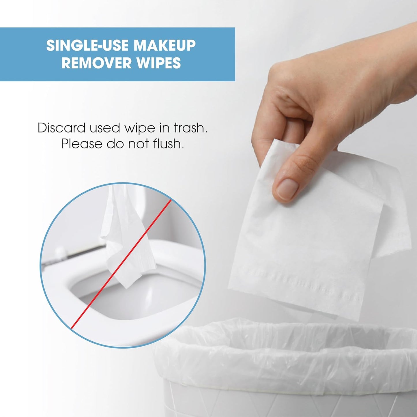 Cleansing and makeup remover towelette packaging with a woman's face on a white background