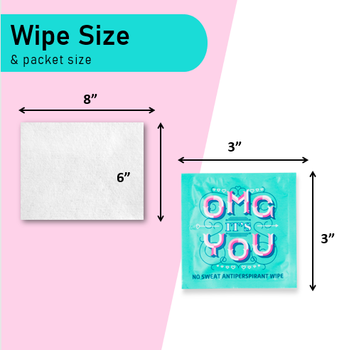 No sweat antiperspirant wipe packaging with 'OMG It's You' text on a white background